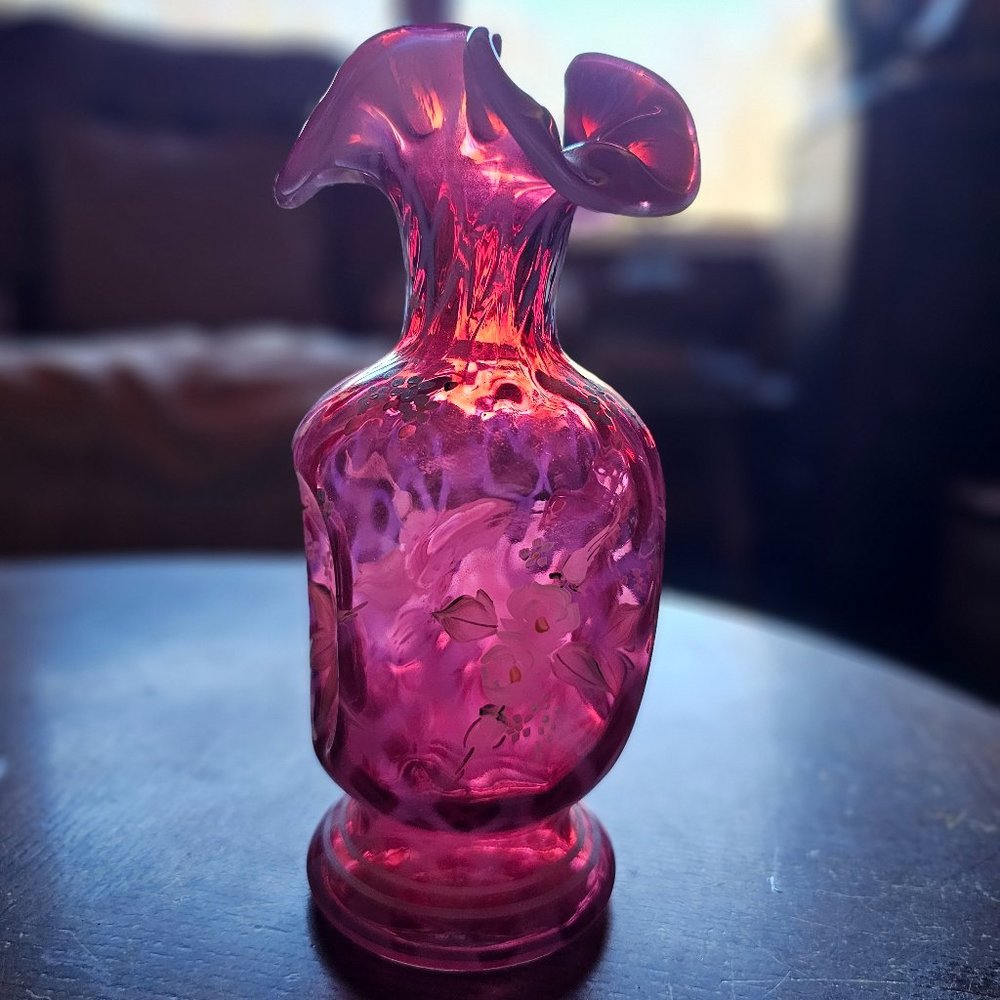Fenton Cranberry Pinched Glass Ruffled Edge